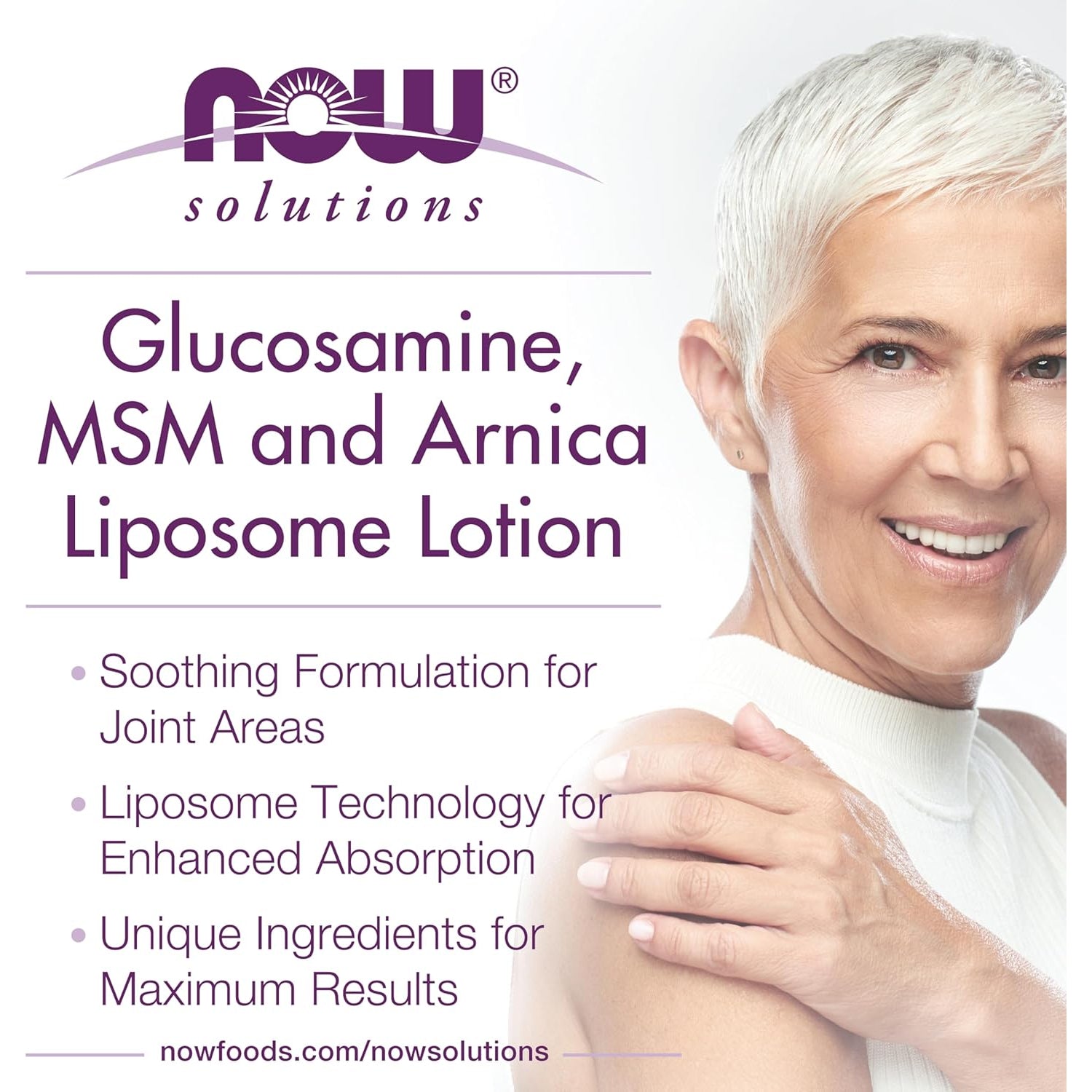 NOW Foods Solutions, Glucosamine, MSM and Arnica Liposome Lotion, for Joint Areas, Liposome Technology for Enhanced Absorption, 8-Ounce