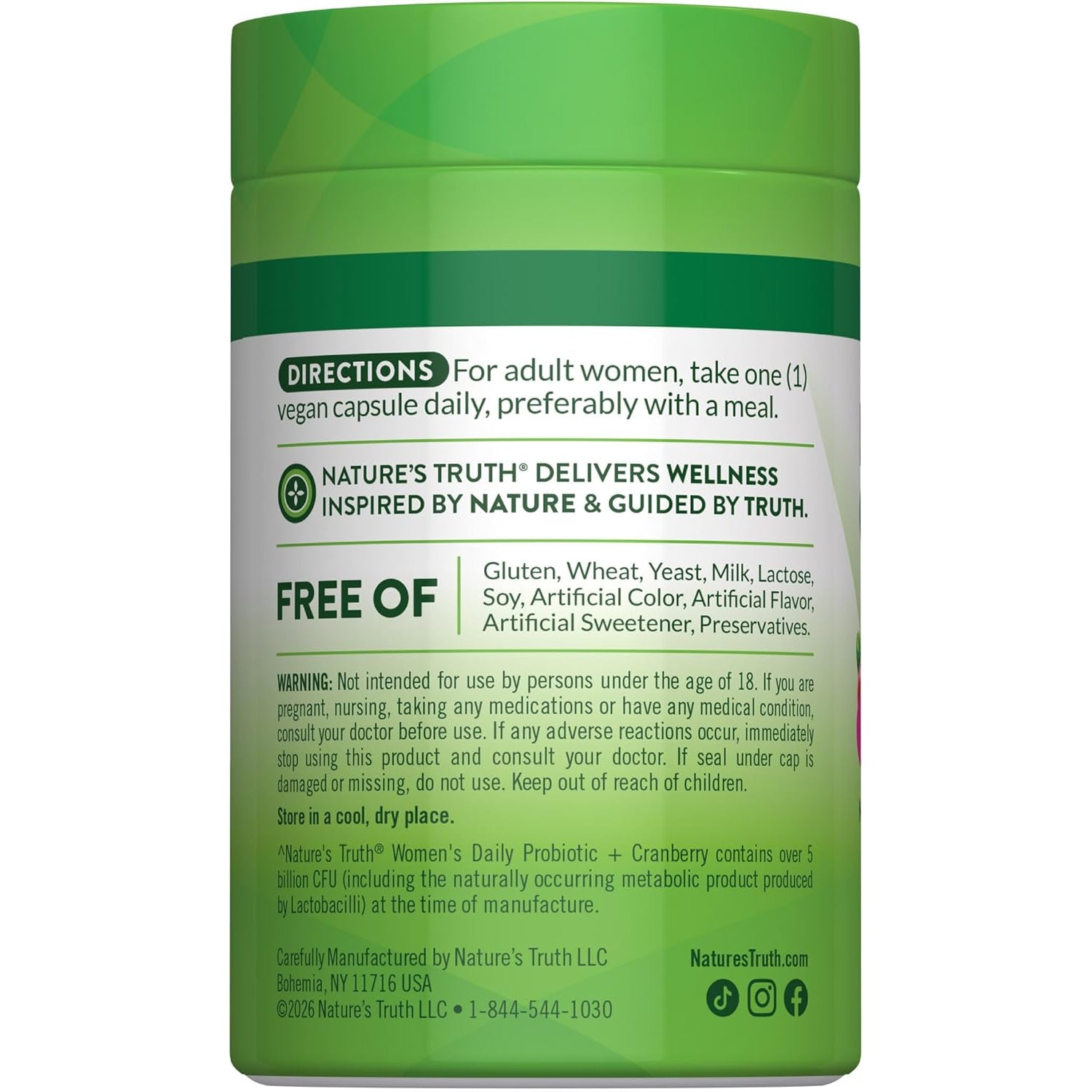 Nature'S Truth Probiotics for Women | 5 Billion Cfus Daily | 40 Vegan Capsules | with Cranberry | Non-Gmo & Gluten Free | No Refrigeration Needed