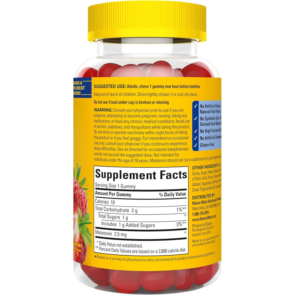 Nature Made Melatonin Gummies 2.5 Mg, 100% Drug Free Sleep Aid for Adults, Melatonin Supplement 130 Count, 130 Day Supply