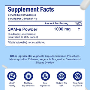 Extra Strength Sam-E Supplement | Same S-Adenosyl-L-Methionine 1000Mg per Serving for Bone and Mood Support Supplement | Made in the USA Non-Gmo and Gluten Free (45 Day Supply) (Single)