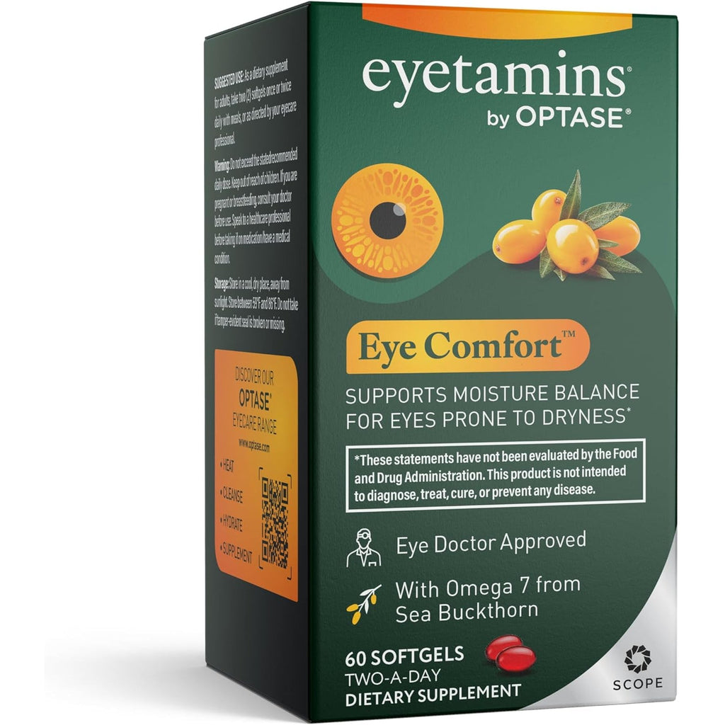 Eyetamins® by OPTASE® Eye Comfort™ - 60 Softgels - Eye Doctor Recommended - an Omega-Based Eye Supplement Formulated to Support Moisture Balance and Eye Comfort from Within. Plant Based Soft Gels.