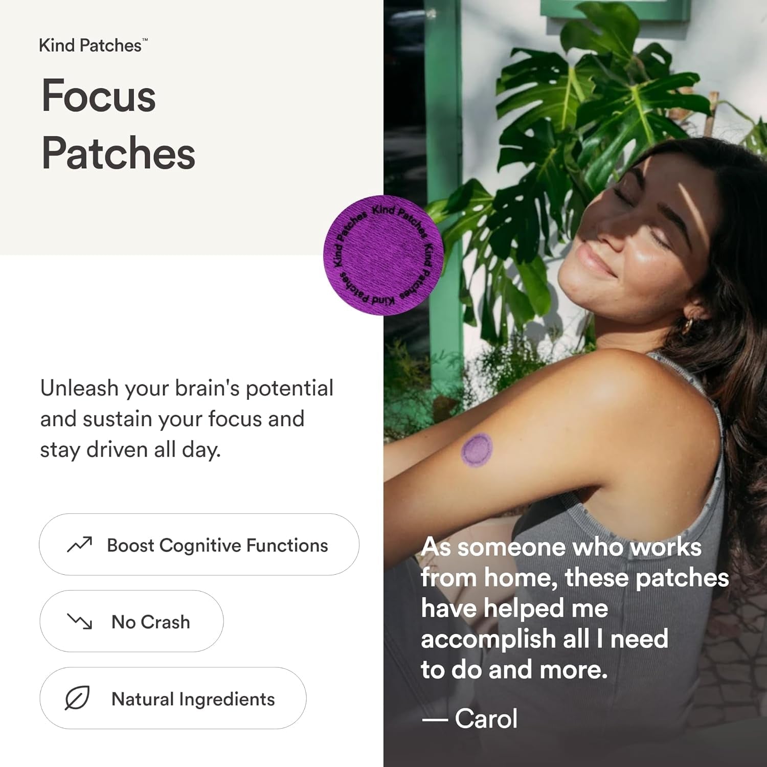 Kind Patches Focus Patches - Mental Clarity and Cognitive Performance - Enhance Productivity with Omega 3, Lion'S Mane, L-Theanine, Ginseng - 30 Count