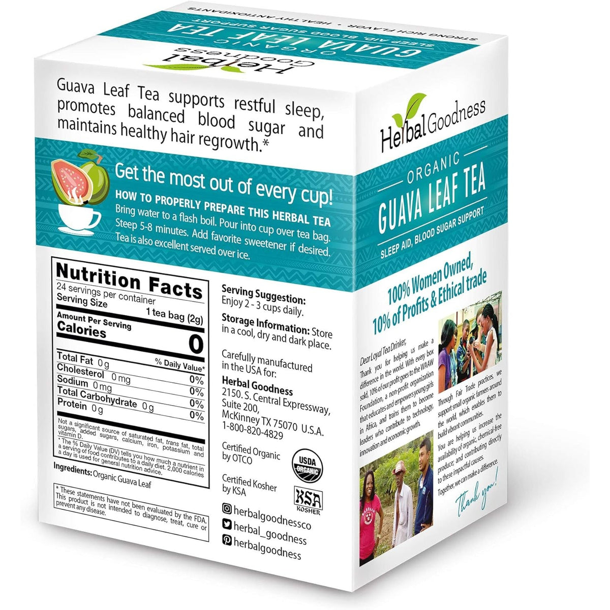Guava Leaf Tea 24 Tea Bags - 100% Organic Natural Guava Leaves Tea - Hojas De Guayaba Organica for Immune Support, Digestion & Relaxation | Herbal Goodness