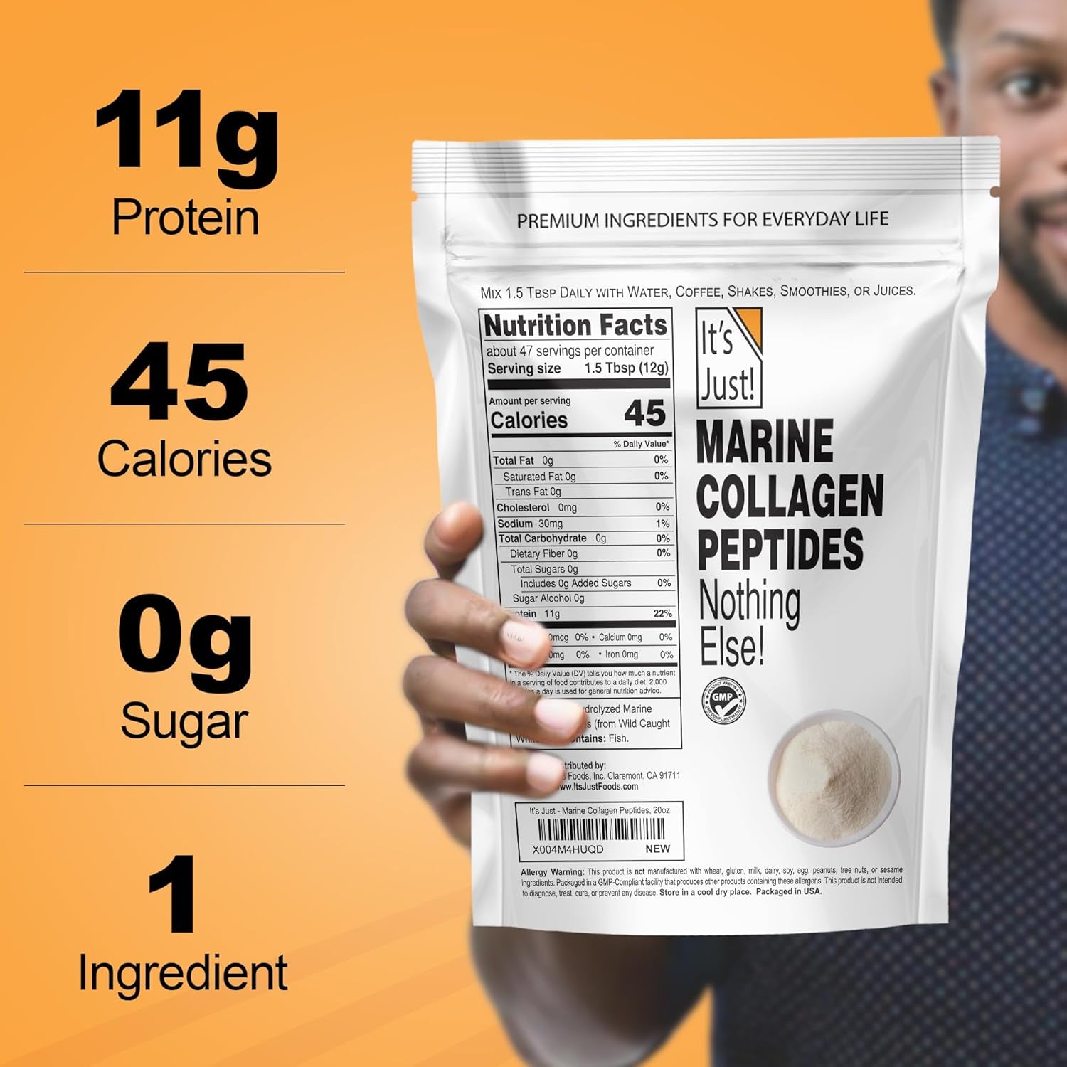 It'S Just! Marine Collagen Peptides Powder - Unflavored, Gluten Free, Non-Gmo, Heavy Metal Tested - 20Oz