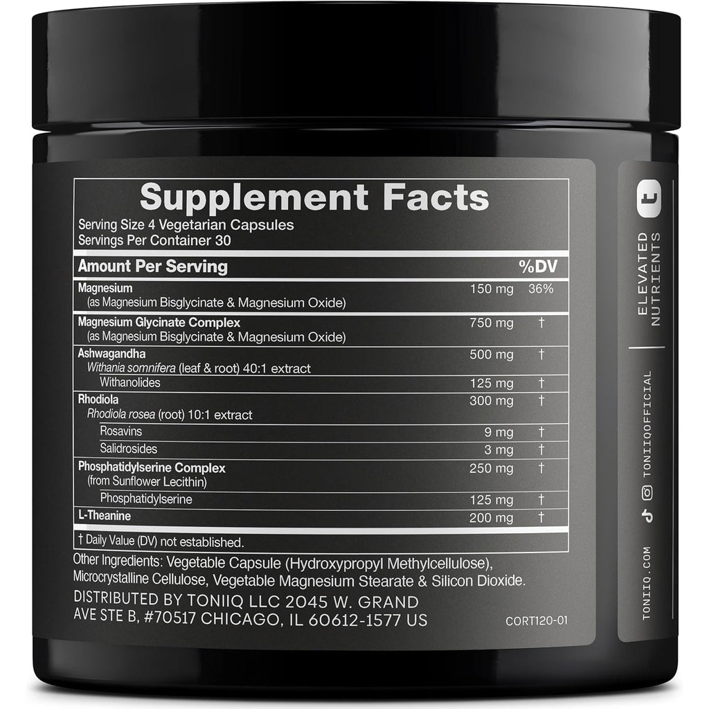 Cortisol Supplement for Women and Men — Calm, Balanced-Strength 5-In-1 Non-Drowsy, Third-Party Tested with Magnesium Glycinate, Ashwagandha, L-Theanine, Phosphatidylserine, Rhodiola — 120 Capsules