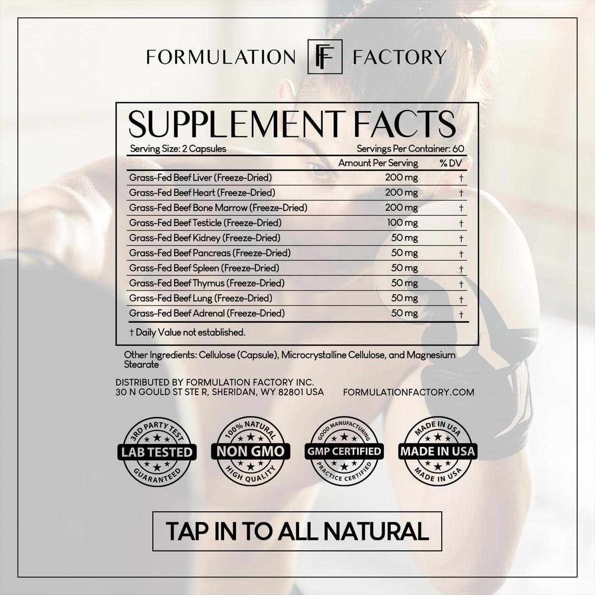 Formulation Factory Primal Power 10-In-1 Grass-Fed Beef Organ Complex with Liver, Heart, Bone Marrow, Orchic, Kidney, Spleen, Pancreas, Adrenals, Thymus & Brain - 120 Capsules