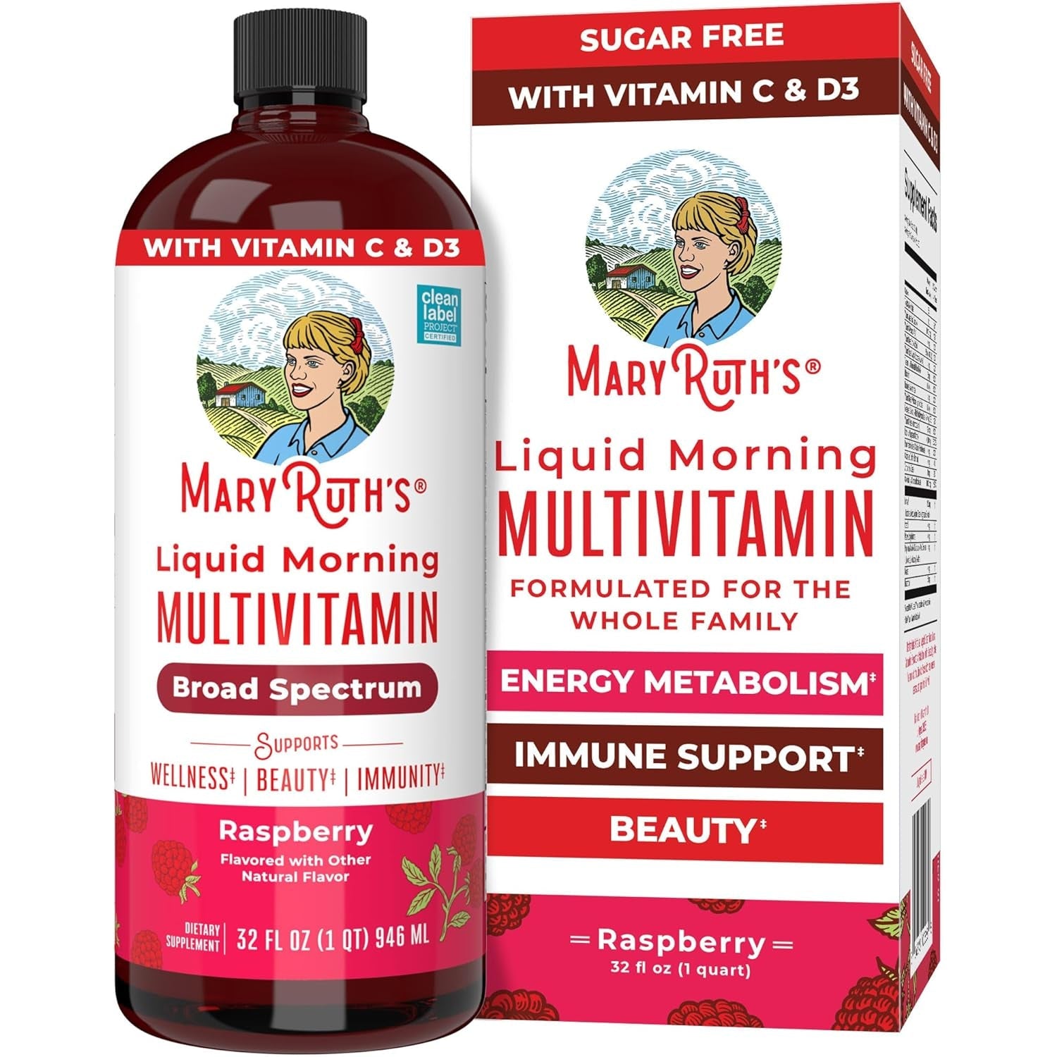 MARYRUTH'S Liquid Multivitamin for Women, Men & Kids | Vitamin a C D E B6 B12 Biotin Zinc | Immunity | Energy Metabolism | 15+ Key Nutrients | Vegan | Non-Gmo | Gluten Free | Sugar Free | 32 Servings