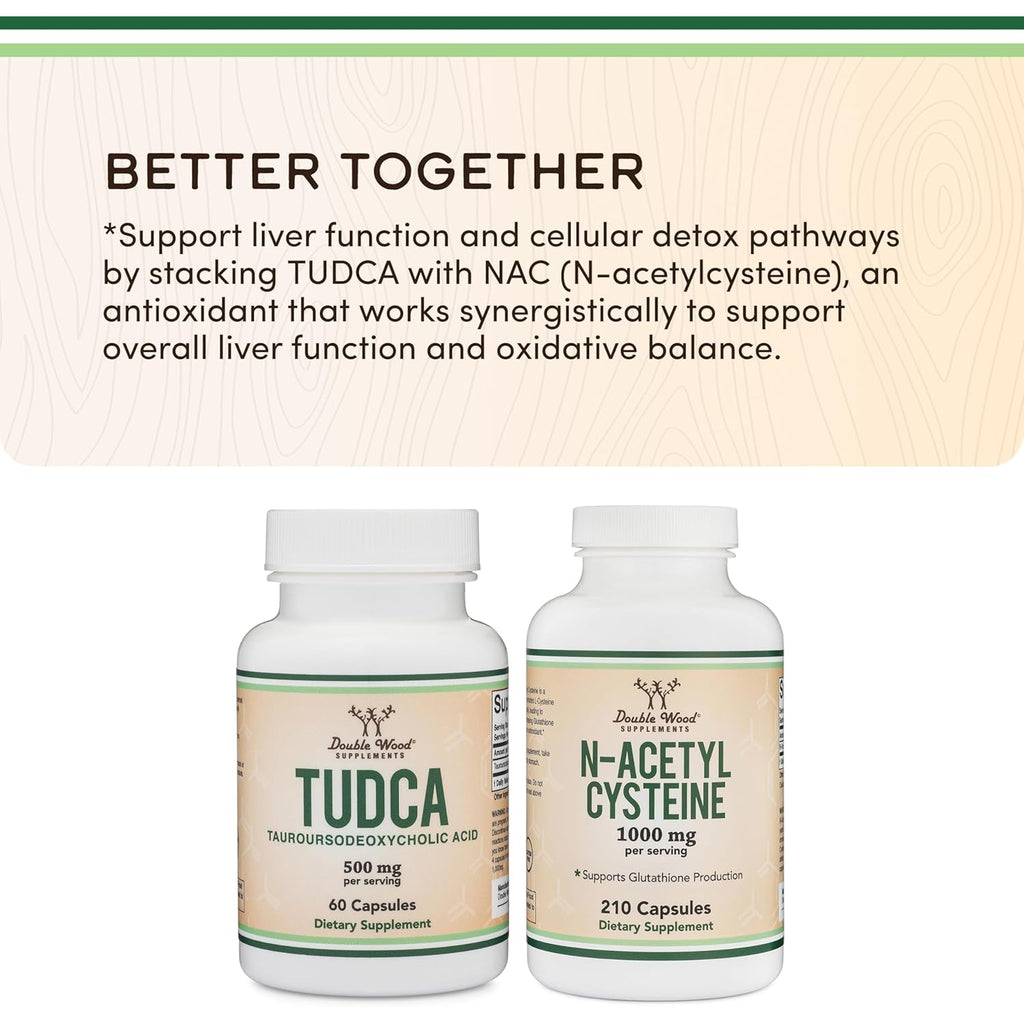 TUDCA Bile Salts Liver Support Supplement, 500Mg Servings, Liver and Gallbladder Cleanse Supplement (60 Capsules, 250Mg) Genuine Bile Acid TUDCA with Strong Bitter Taste by Double Wood