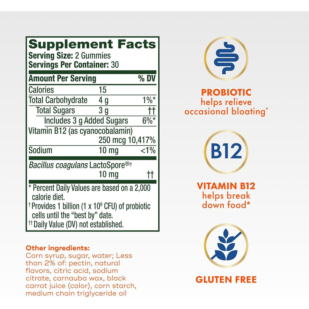 Align Probiotic, Bloating Relief + Food Digestion, Probiotics for Women and Men, Probiotic Helps Soothe Occasional Bloating*, with Vitamin B12 to Help Break down Food into Cellular Energy*,60 Gummies