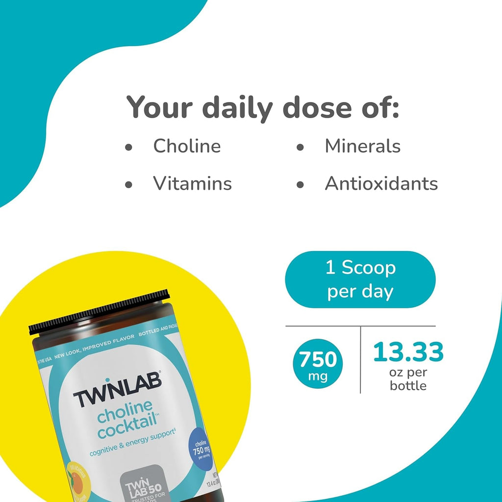 Twinlab Choline Cocktail - Brain Health Support - Energy Supplement for Men & Women - 13.33 Oz