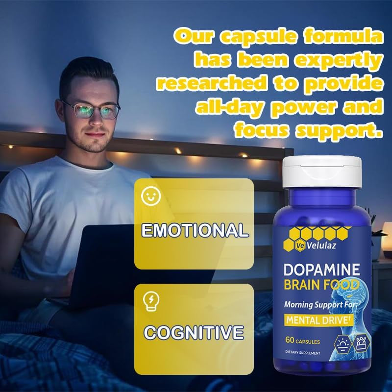 Dopamine Brain Nutritional Supplement - Dopamine &Magnesium Complex Formula for Concentration Support, Morning Mental Drive & Focus - Allergen-Free Mental Clarity Supplement, Professional Packaging