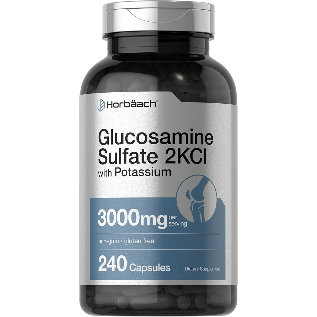 Horbäach Glucosamine Sulfate 2KCI with Potassium | 3000Mg | 240 Capsules | Non-Gmo and Gluten Free Supplement