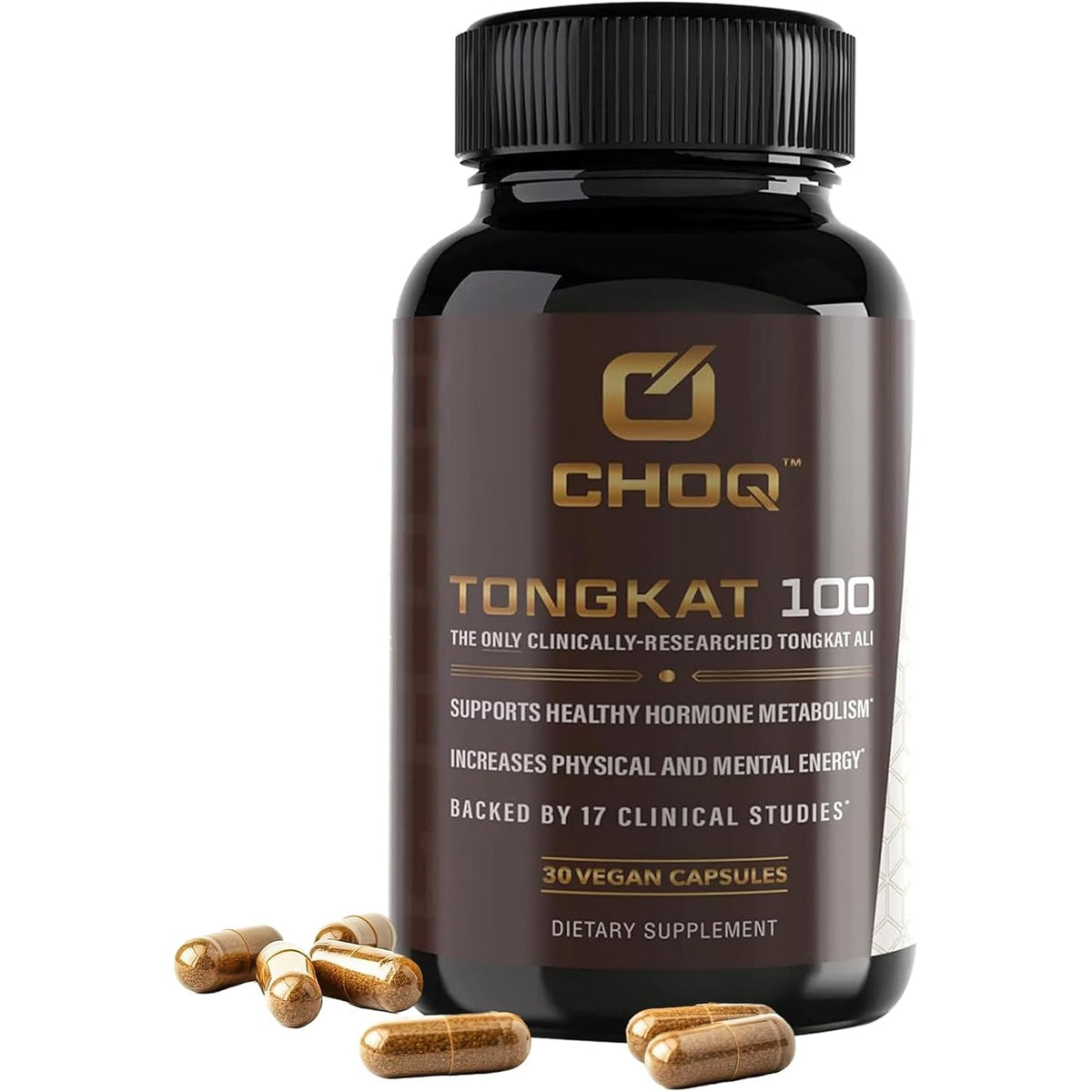 CHOQ Tongkat Ali Extract 100Mg - Testosterone Booster for Men - LJ100 Longjack Clinically Proven - Malaysian Eurycoma Longifolia with 40% Glycosaponins - 30 Capsules
