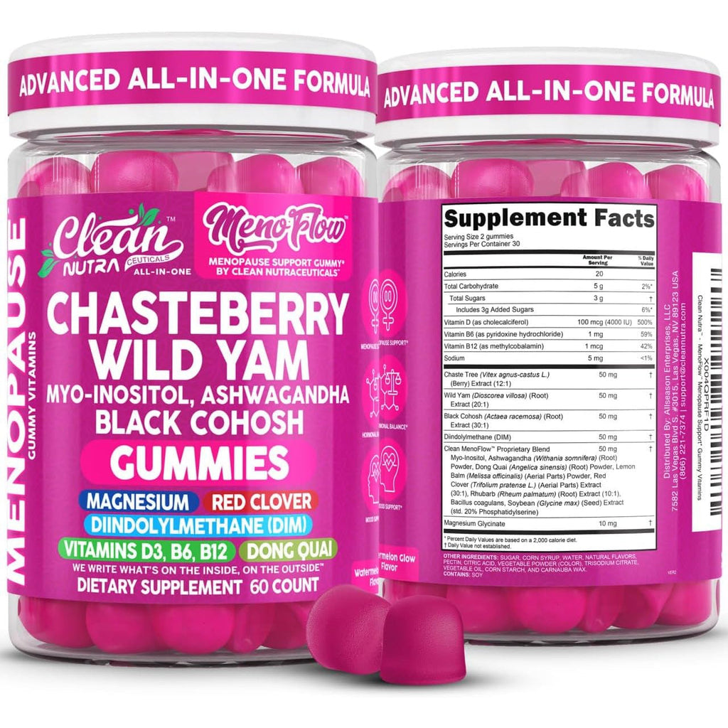 Clean Nutra Menopause Supplements for Women Chastberry Wild Yam Gummies Inositol Black Cohosh Magnesium Red Clover DIM Supplement B6 Magnesium Glycinate Glycine Vitex Hormone Balance Gummy Vitamins