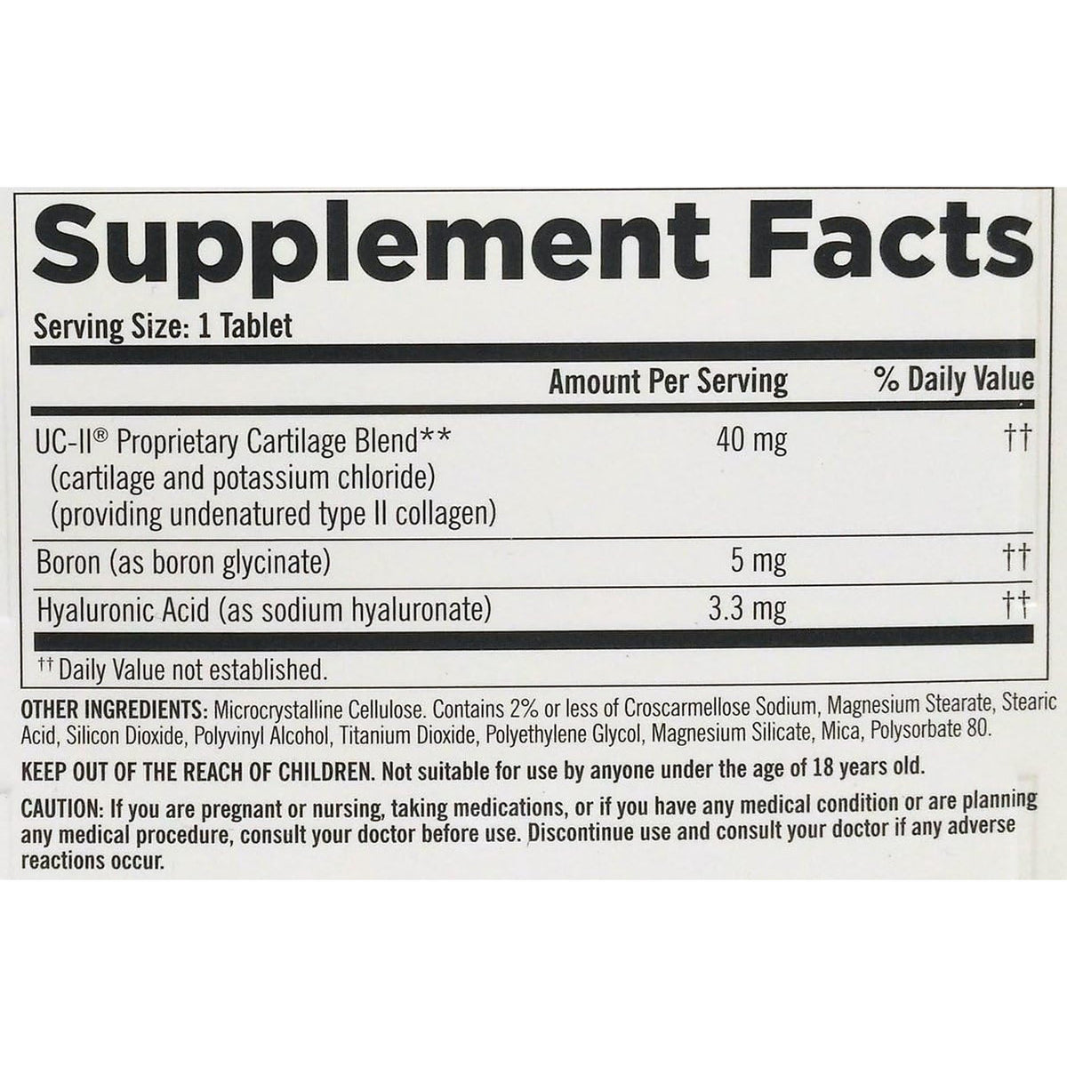 Kirkland Triple Action Joint Health Type II Collagen, Boron and HA - 110 Count