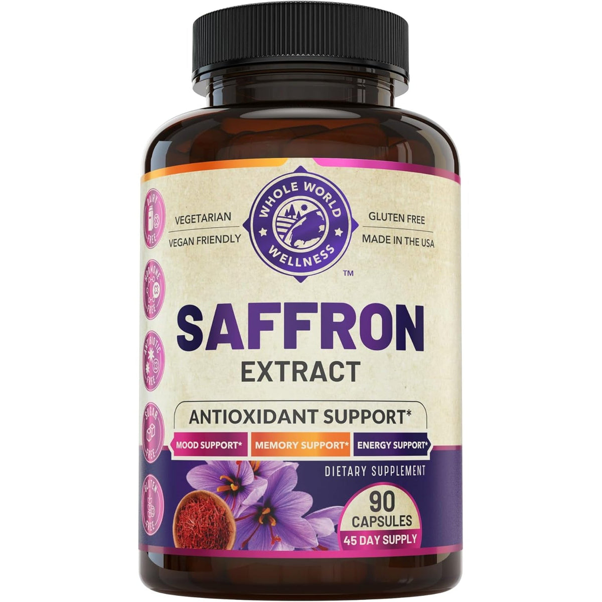 100% Pure Saffron Extract - Supports Weight and Appetite Health, Mood, Focus, Memory, Digestion, Eye, Skin and Brain Health. NSF Certified Saffron Supplements for Women and Men.