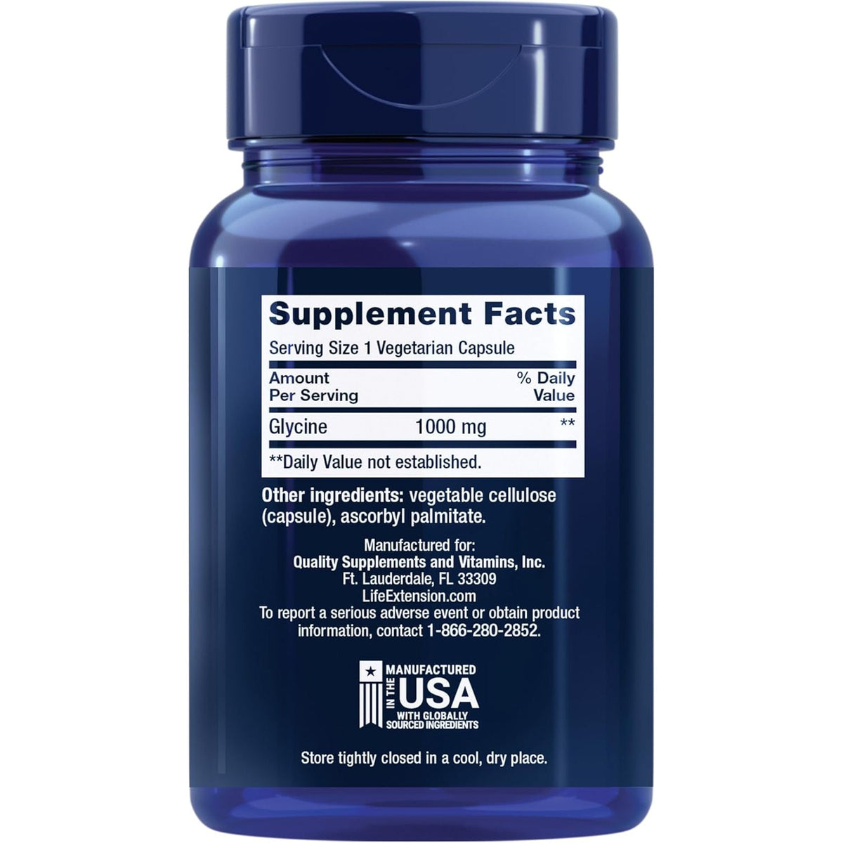 Life Extension Glycine, 1000 Mg, Amino Acid That Promotes Healthy Sleep, Gluten-Free, Non-Gmo, Vegetarian, 100 Capsules