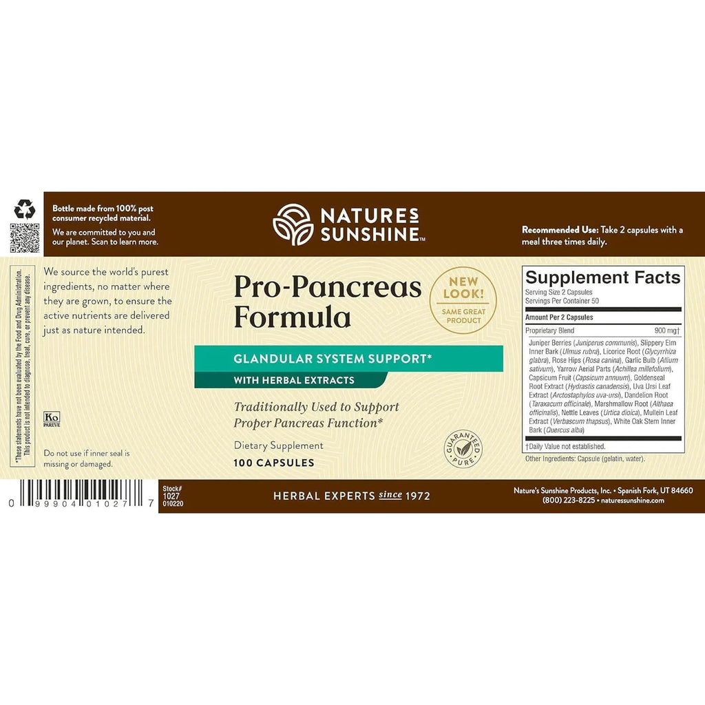 Nature'S Sunshine Pro-Pancreas, 100 Capsules, Kosher | Herbal Formula Enhances Digestion, Promotes Immunity, and Helps the Liver and Pancreas