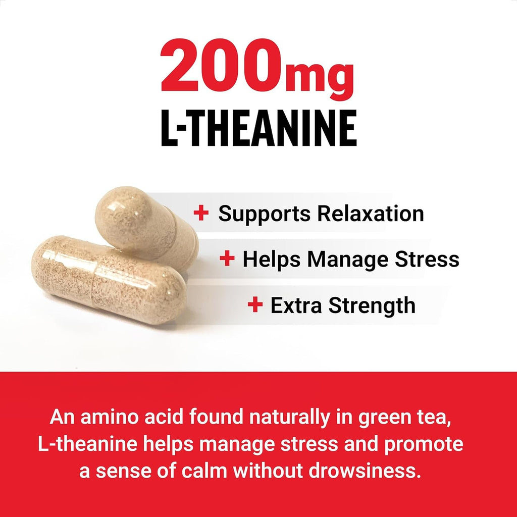 Force Factor L Theanine 200Mg, Extra Strength L-Theanine Supplement for Stress Relief, and Supporting Calm and Relaxation, Vegan, Non-Gmo, No Gelatin, 60 Vegetable Capsules