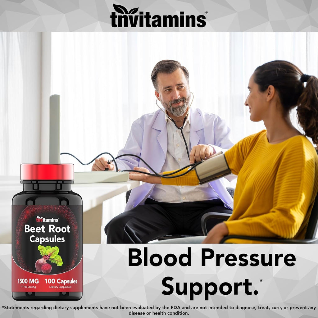 Beet Root Capsules 1500 Mg - 100 Capsules | Beet Root Powder Extract Capsules | Non-Gmo & Gluten-Free | Produced in the USA | Tnvitamins