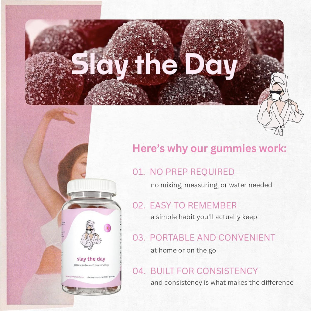 Balancing Act – Slay the Day Energy Gummies – Caffeine Free Focus & Clean Energy Support – with Vitamin B12, Coq10 & Cognizin® Citicoline – Raspberry Lemonade – 60 Count (30 Day Supply)