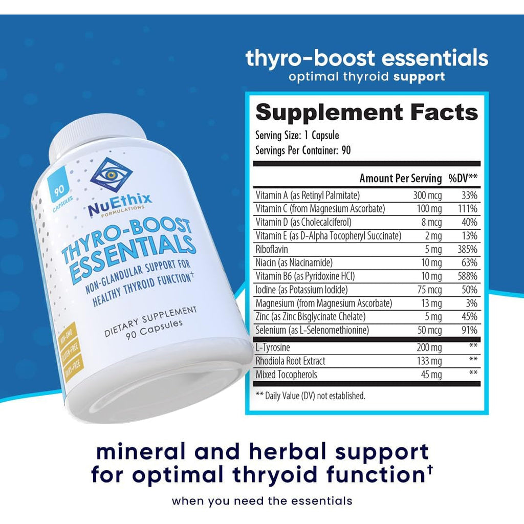 Nuethix Formulations Thyro-Boost Essentials, Non-Glandular Support to Assist with Optimal Thyroid Function, 90 Capsules
