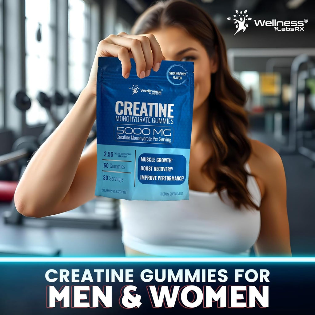 Creatine Gummies 5000Mg, 30 Servings Creatine Monohydrate Gummies - Third-Party Tested Creatine for Women, Strawberry Flavor Creatine for Men, Muscle Growth, Strength, and Recovery - Pack of 1