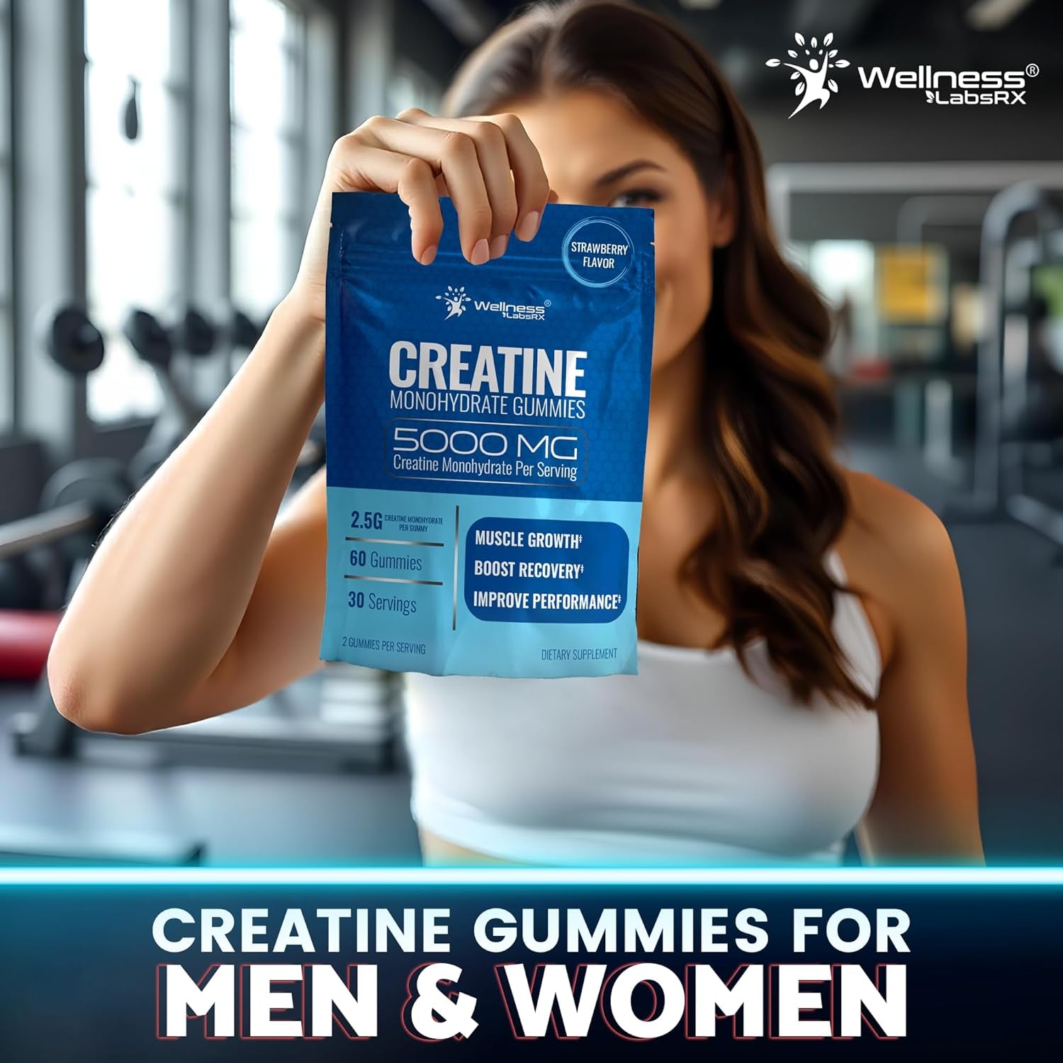 Creatine Gummies 5000Mg, 30 Servings Creatine Monohydrate Gummies - Third-Party Tested Creatine for Women, Strawberry Flavor Creatine for Men, Muscle Growth, Strength, and Recovery - Pack of 1