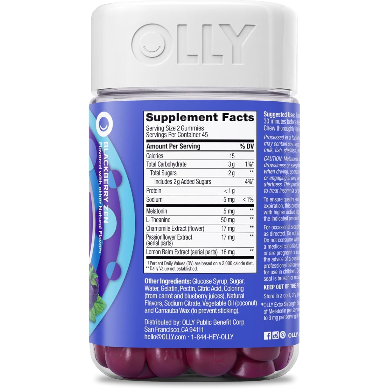 OLLY Extra Strength Sleep Gummy 5 Mg Melatonin, L-Theanine, Chamomile, Lemon Balm Extracts, Sleep Aid, Blackberry Flavor - 90 Count