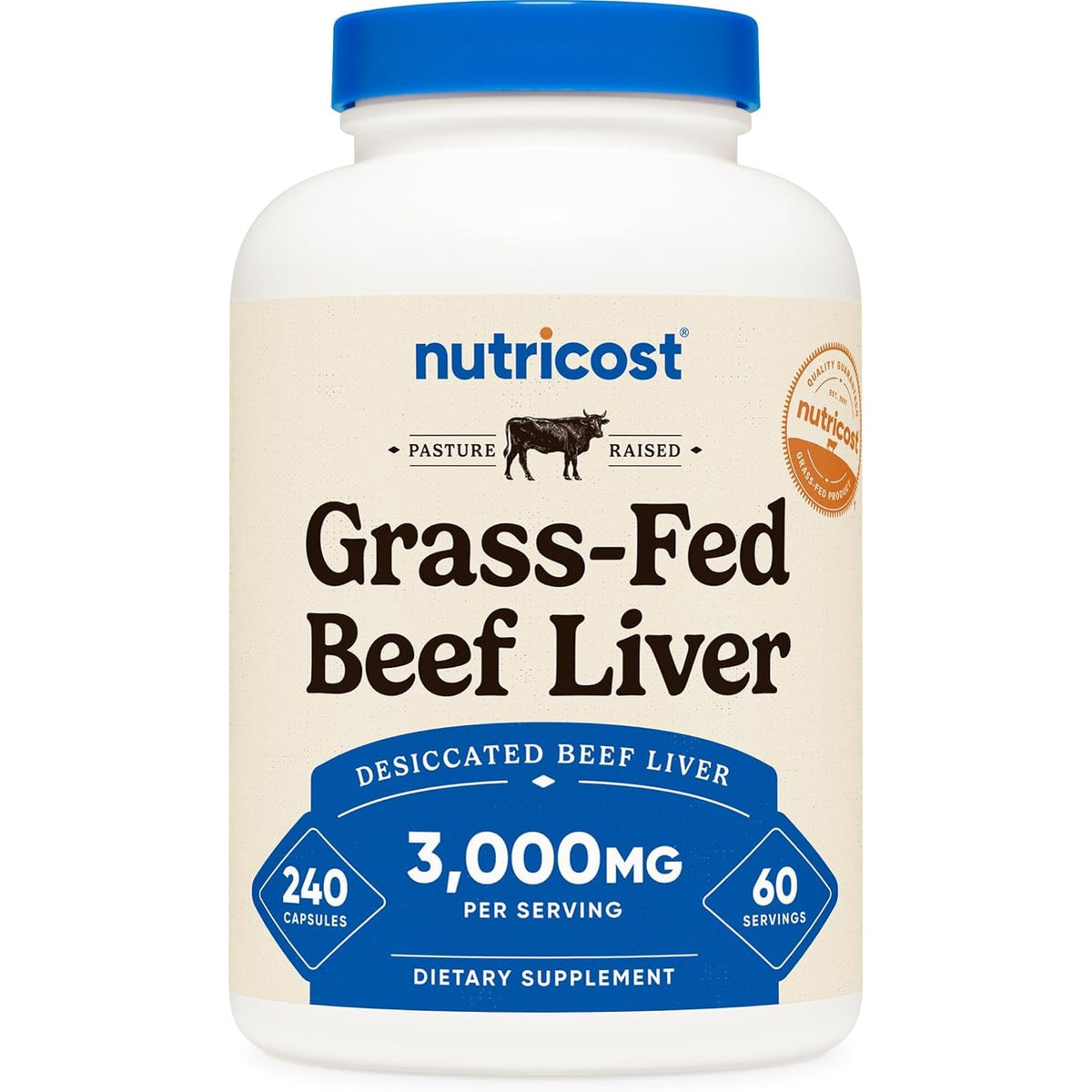 Nutricost Grass Fed Desiccated Beef Liver Capsules 3000Mg per Serv (750Mg per Cap), 240 Cap for 60 Servings - No Hormones, GMO and Gluten Free, Pasture-Raised, Free Range Beef