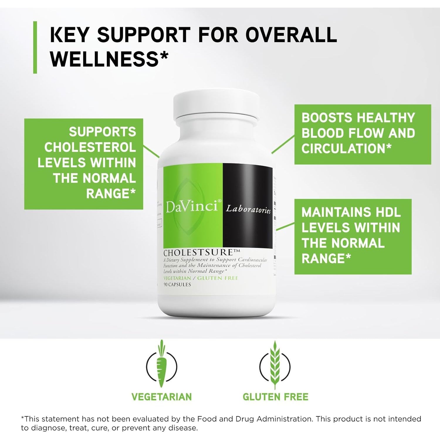 DAVINCI Labs Cholestsure Supplement - Supports Cardiovascular Function - Helps Maintain Healthy Cholesterol Levels in a Normal Range - with Coq10 - Gluten Free - 90 Vegetarian Capsules