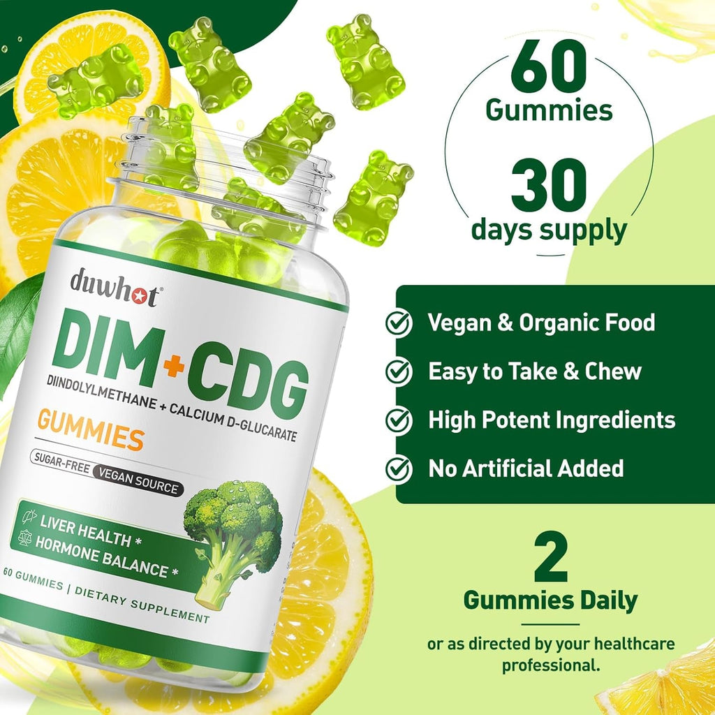 Duwhot DIM Supplement with Calcium D-Glucarate, Estrogen Supplement for Women Men Adults, DIM Calcium D Glucarate with Vitamin C & E, Hormone Balance & Liver Health Support, Sugar-Free, 60 Count