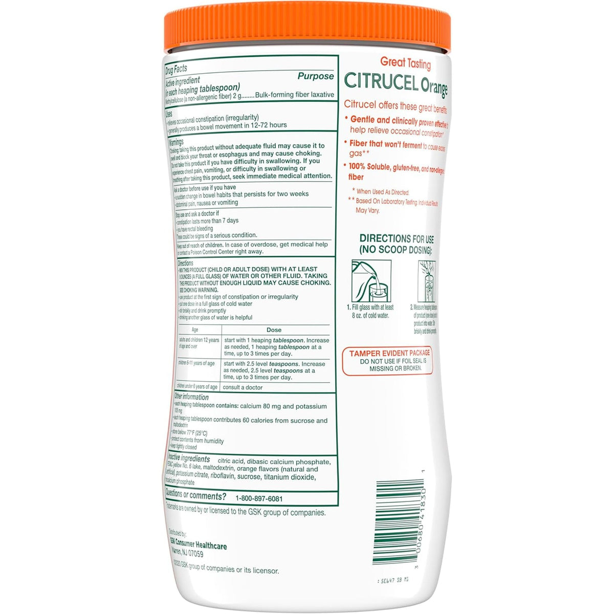 CITRUCEL Fiber Powder for Occasional Constipation Relief, Methylcellulose Fiber Powder, Orange Flavor - 30 Ounces