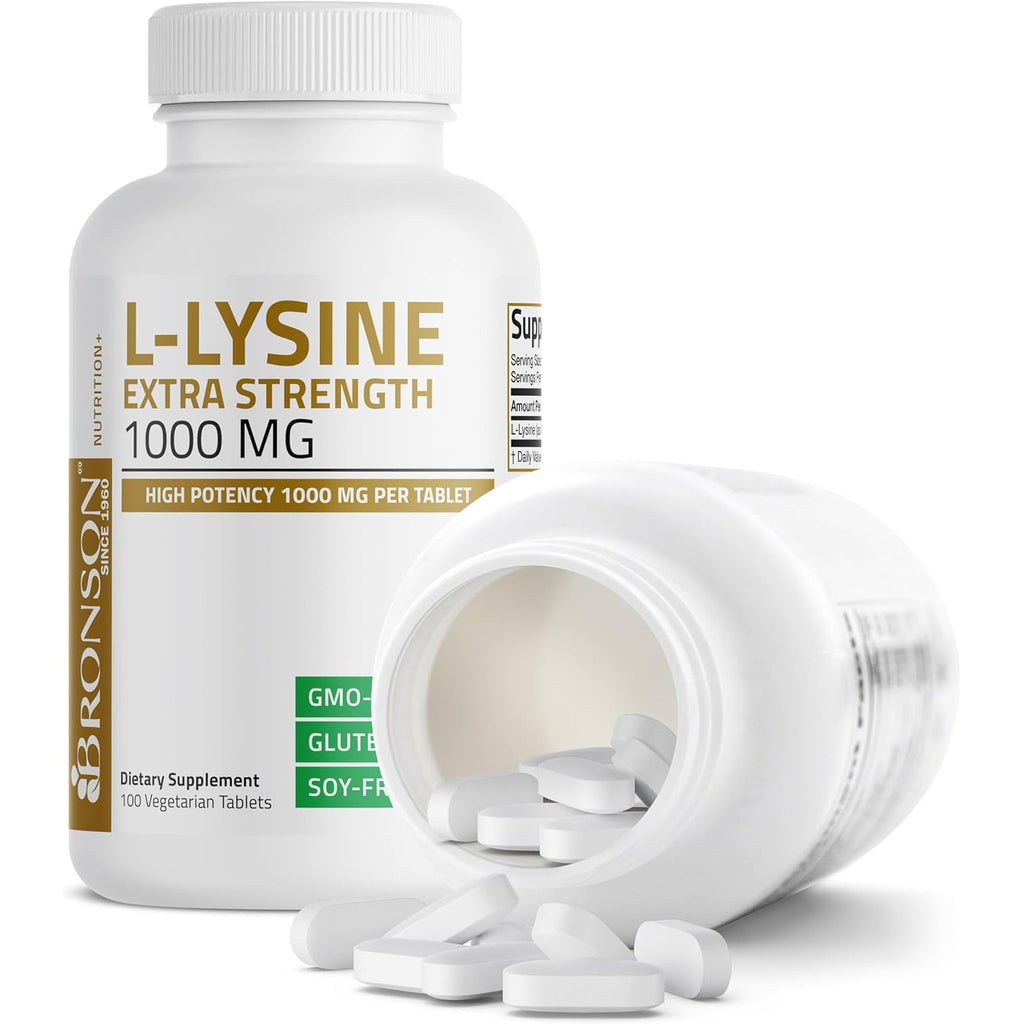 Bronson L-Lysine Extra Strength 1000 MG per Tablet High Potency, Immune Support & Supports Collagen Synthesis, Non-Gmo, 100 Vegetarian Tablets