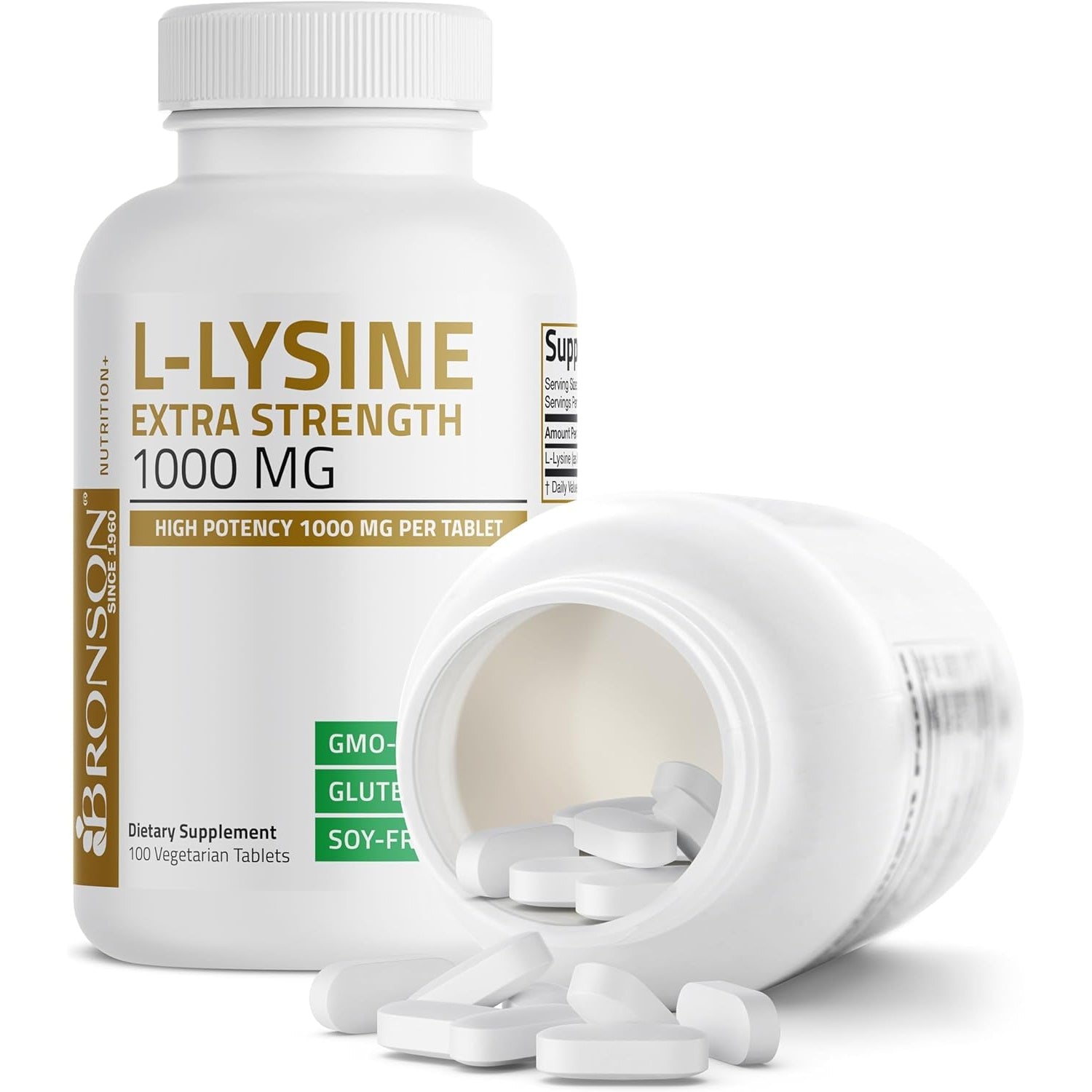 Bronson L-Lysine Extra Strength 1000 MG per Tablet High Potency, Immune Support & Supports Collagen Synthesis, Non-Gmo, 100 Vegetarian Tablets