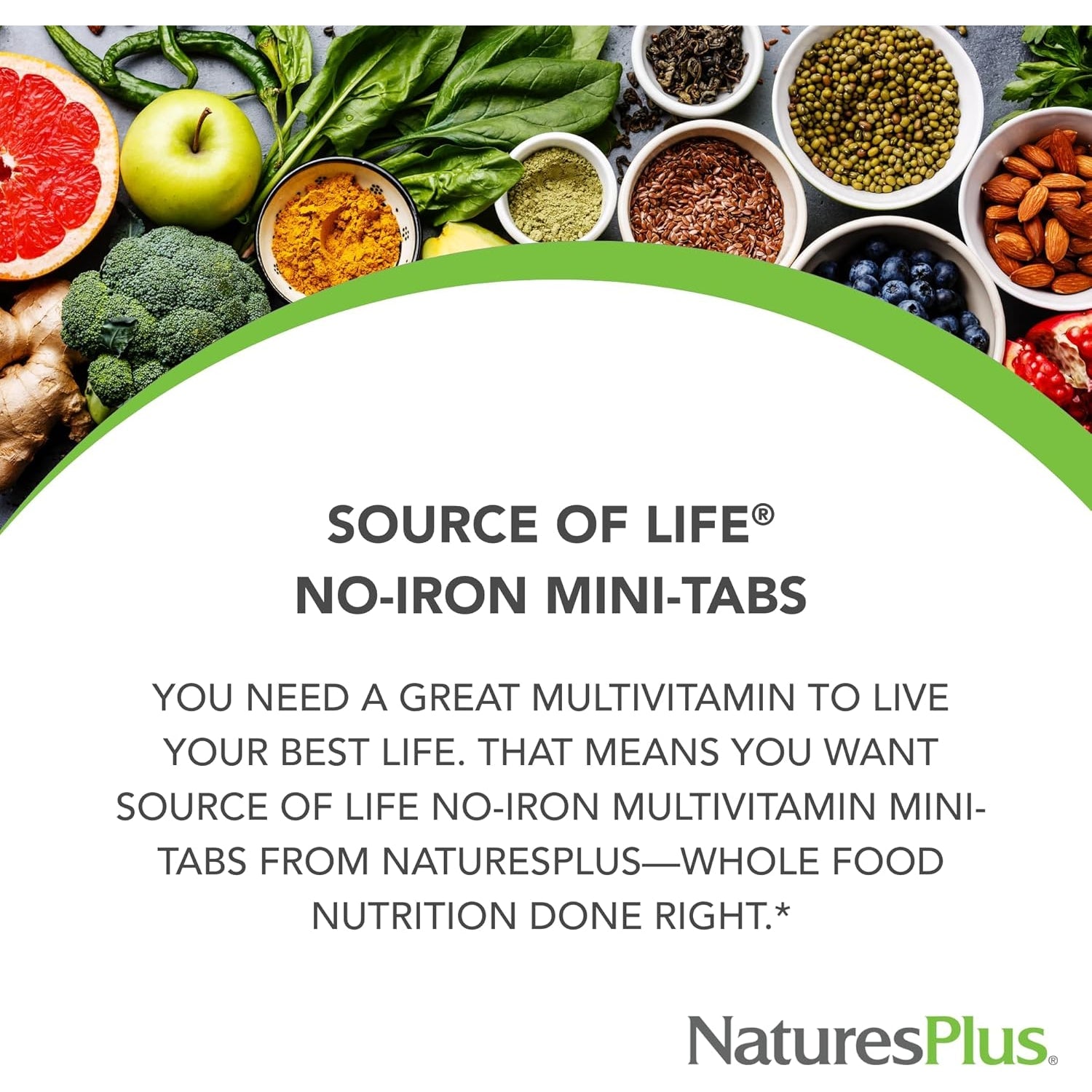 Naturesplus Source of Life No Iron - 180 Mini-Tabs - Multivitamin & Mineral Supplement - Supports Natural Energy & Overall Well-Being - Gluten Free, Vegetarian - 30 Servings
