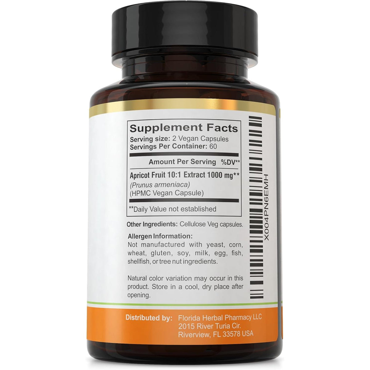 Florida Herbal Pharmacy Apricot Supplement Capsules 10:1 (120 Capsules) 500 Mg per Capsule, 1000 Mg Serving