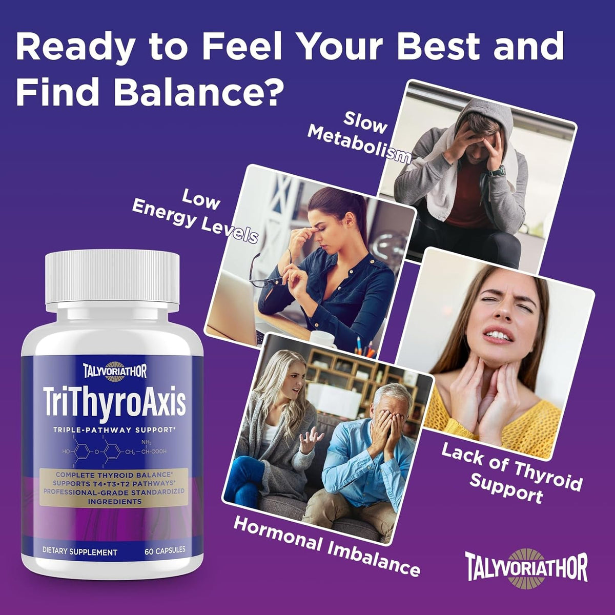 Thyroid Support Supplement for Women & Men – Professional T4, T3, T2 Triple-Pathway – Metabolism & Energy – with L-Tyrosine, Selenium, Ashwagandha & Guggul Extract – Standardized Herbs – 60 Capsules