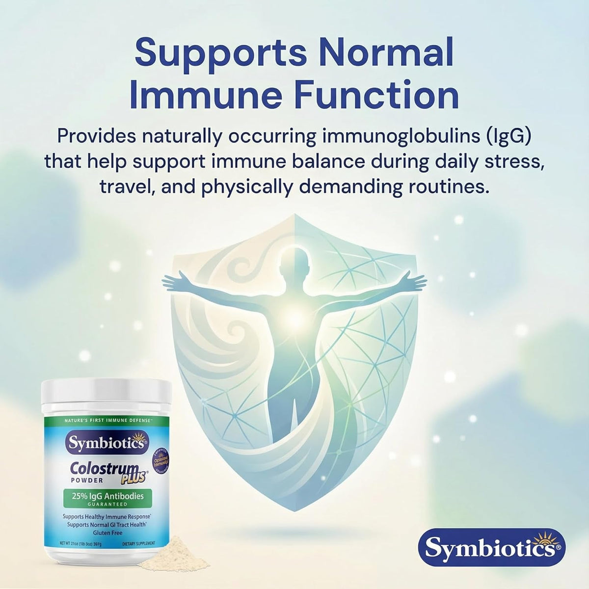 Symbiotics Colostrum plus Powder 21 Oz Immune & Muscle Recovery Support, 25% Igg Immunoglobulins, Gut Health & Training Resilience, Unflavored, Gluten Free - 21 Oz