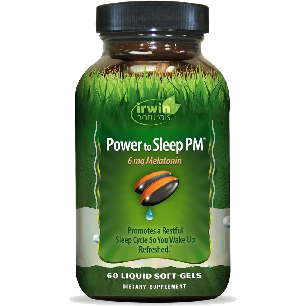 Irwin Naturals Power to Sleep PM - 6Mg Melatonin, GABA, Ashwagandha, Valerian Root & L-Theanine Supplements for Men and Women - Supports Restful Sleep Cycle & Relaxation - 60 Liquid Soft-Gels