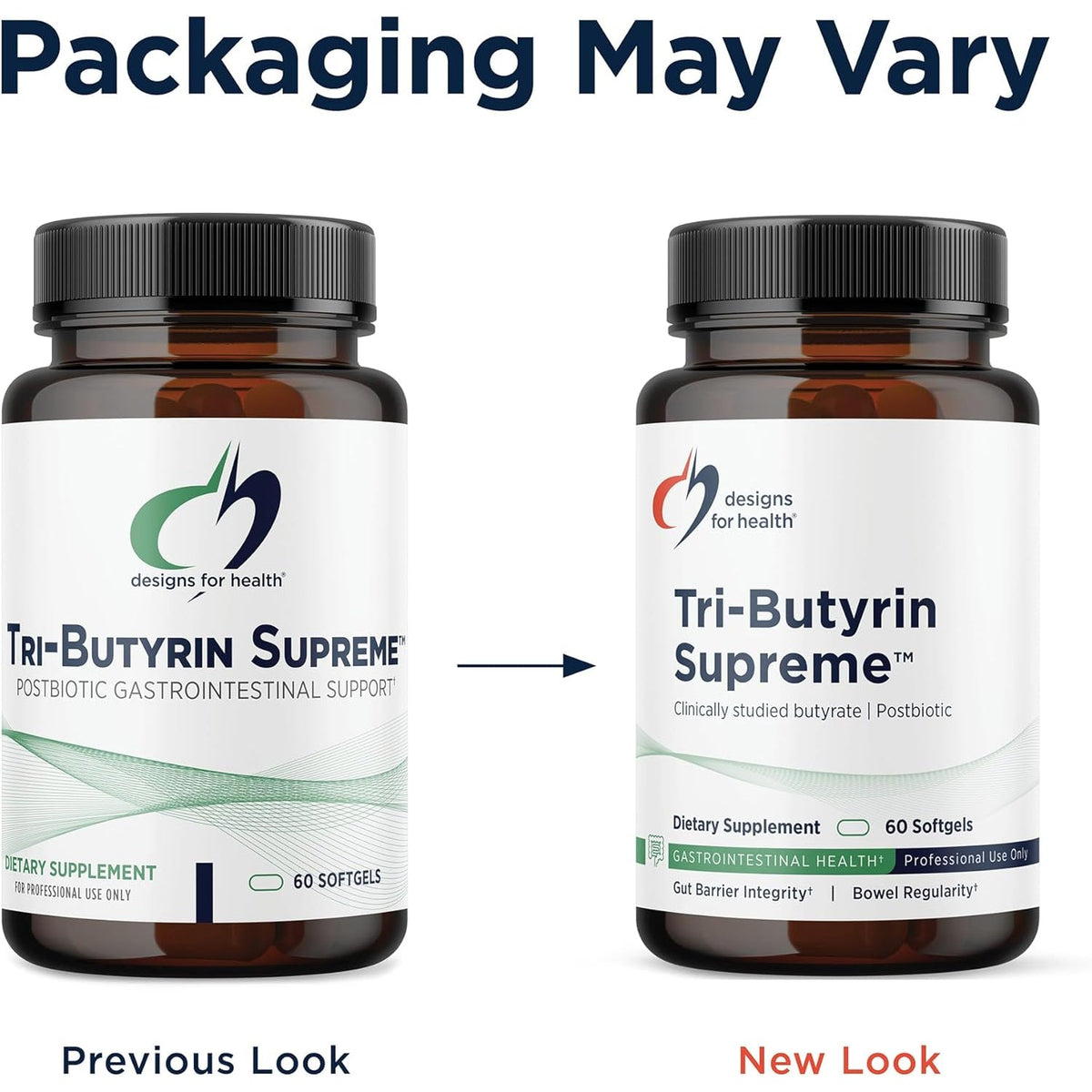 Designs for Health Tri-Butyrin Supreme - 3-In-1 Butyric Acid (Butyrate) Postbiotics for Gut Health & Gut Permeability Support - Tributyrin Supplement with Odor-Minimizing Innovation (60 Softgels)