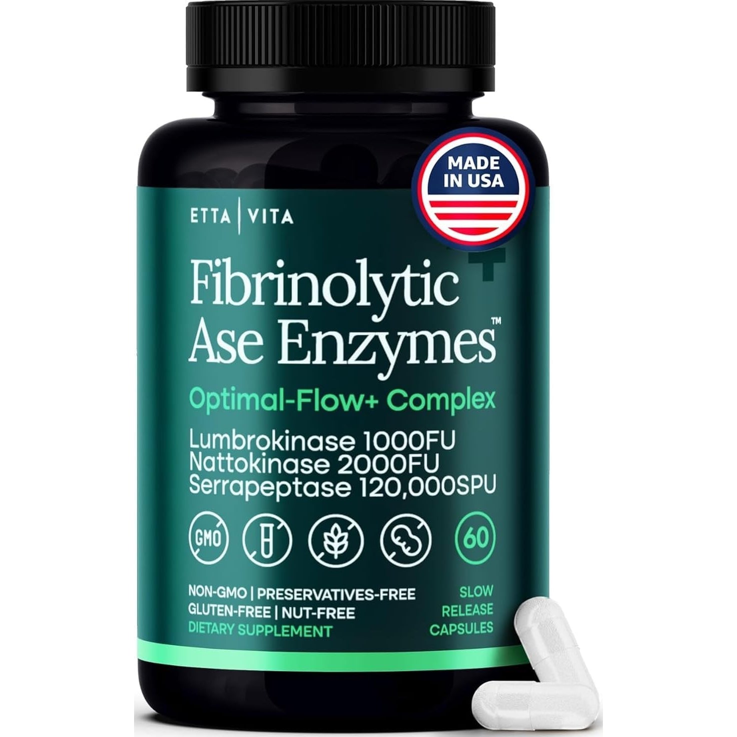 Potent Nattokinase 4000 FU Serrapeptase 240000 SPU Lumbrokinase 2000 FU Supplement - Proteolytic Enzymes Capsules for Energy Support, Digestion, Detox, Cognition & Gut Health for Men & Women
