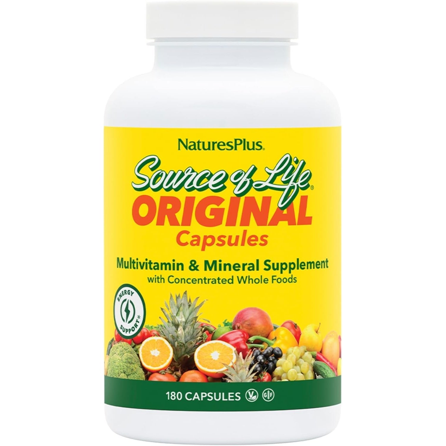 Naturesplus Source of Life - 180 Capsules - Multivitamin & Mineral Supplement - Supports Natural Energy & Overall Well-Being - Gluten Free, Vegetarian - 20 Servings