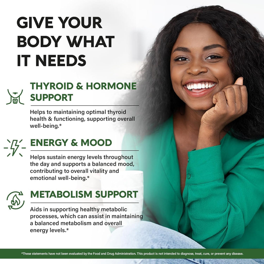 Thyroid Support for Women - Selenium 200 Mcg | Astragalus | Zinc & Iodine | L-Tyrosine | Adaptogen Herbs - 21-In-1 Antioxidant & Immune Support - Vegan, Non-Gmo - Lab Tested - 60 Capsules