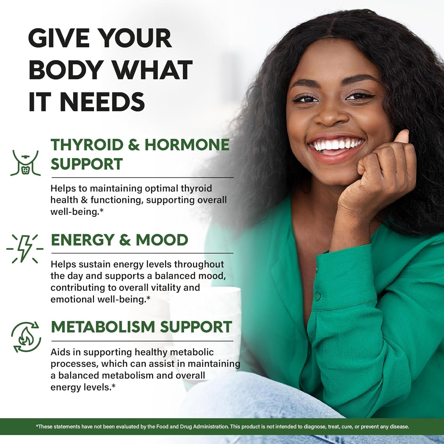 Thyroid Support for Women - Selenium 200 Mcg | Astragalus | Zinc & Iodine | L-Tyrosine | Adaptogen Herbs - 21-In-1 Antioxidant & Immune Support - Vegan, Non-Gmo - Lab Tested - 60 Capsules
