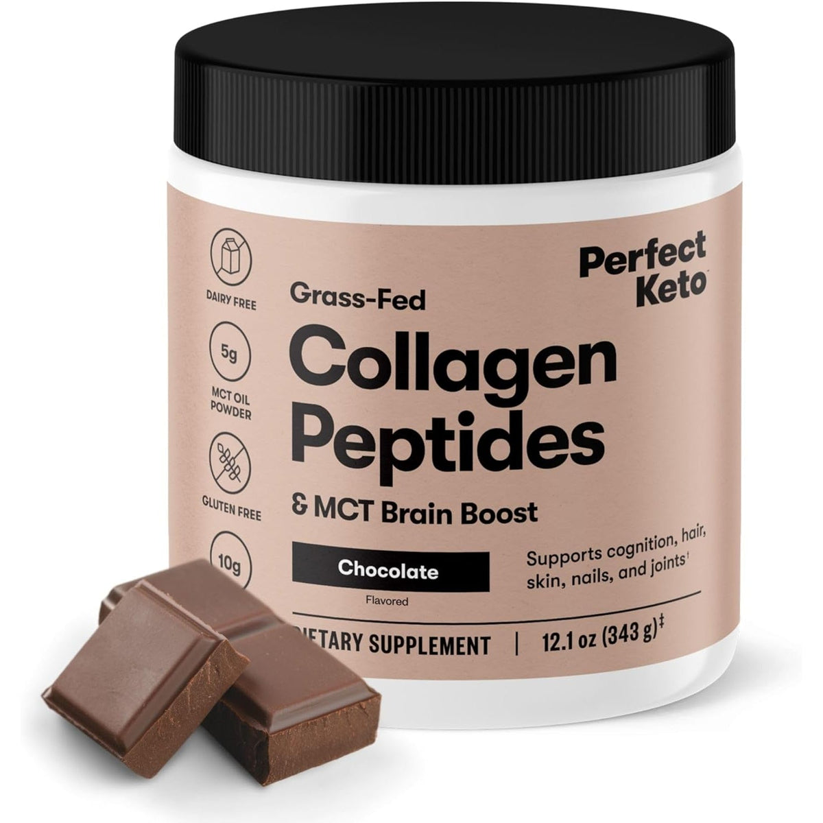 Perfect Keto Collagen Peptides, Chocolate, 10G Protein Powder, Low Carb, No Sugar Added, Keto Friendly Coffee Creamer & Drink Mix, Grass Fed Bovine Type 1 & 3 Supplement with MCT Oil, 20 Servings