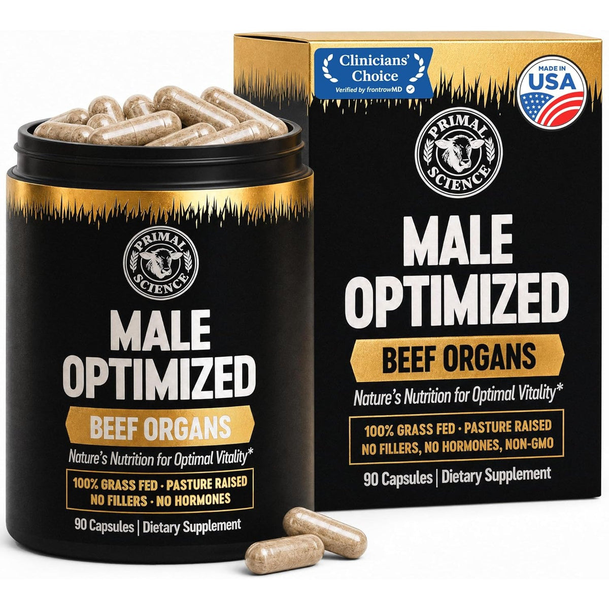 Beef Organ Supplement for Men 100% Grass Fed Beef Testicle, Prostate, Liver & Bone Matrix High Absorption with Black Pepper Non-Gmo, Hormone Free, Made in USA 90 Capsules