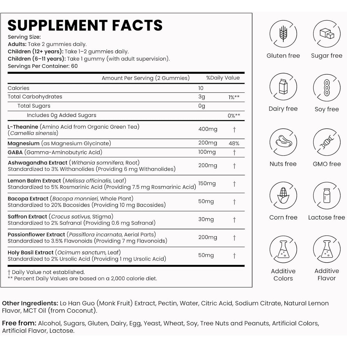 L-Theanine 400Mg Gummies, L Theanine Supplement for Kids & Adults with Magnesium Glycinate, GABA, Ashwagandha, L'Theanine Chewable for Restful Sleep, Stress Support, Relaxation, Calm, 60 Day Supply