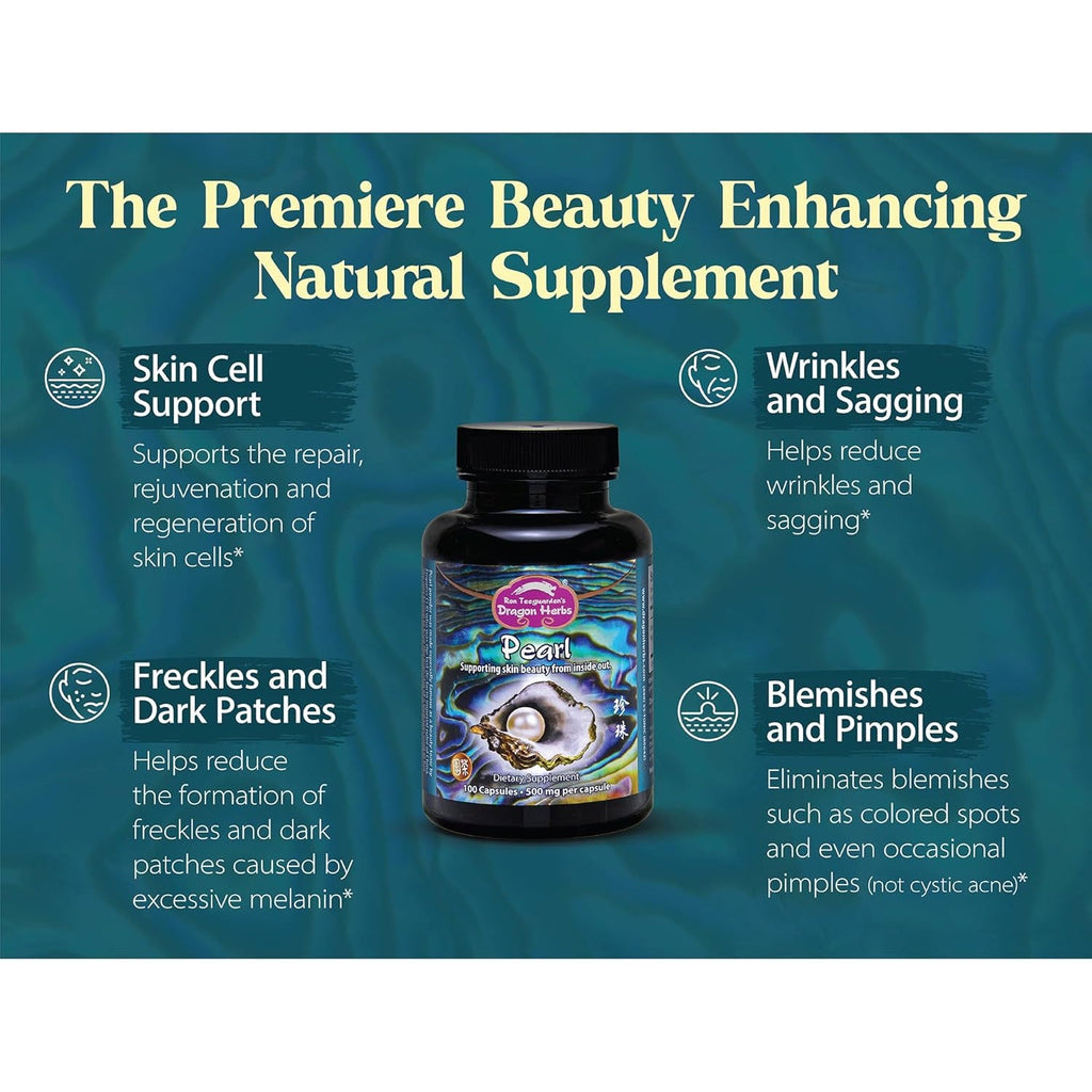 Dragon Herbs Pearl Powder Capsules - Pure Pearl Powder Supplement to Support Skin, Eyes, Nails, Beauty | All Natural Ingredients, Non-Gmo (100 Capsules, 500 Mg per Capsule)
