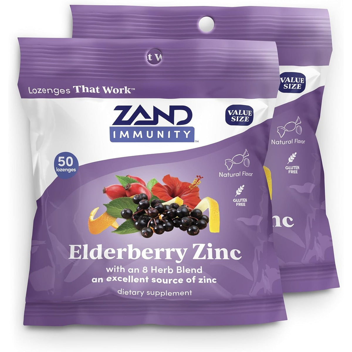 ZAND Immunity Elderberry Zinc Throat Lozenges 2-Pack - Good-For-You Dry Mouth Lozenges, Immune Support Supplement with Elderberry, Zinc 5Mg - Soothe a Dry Throat, Natural Flavor, Gluten Free, 50Ct Ea